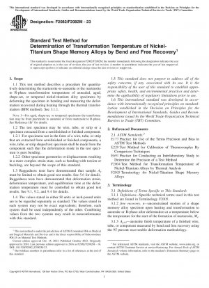 Standardtestmethode zur Bestimmung der Transformationstemperatur von Nickel-Titan-Formgedächtnislegierungen durch Biegung und freie Erholung