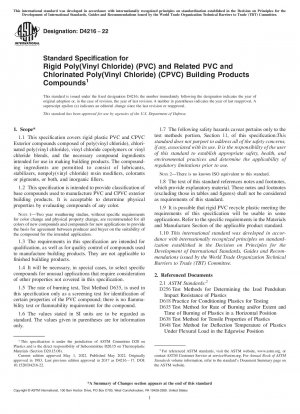 Standardspezifikation für starre Poly(vinylchlorid) (PVC) und verwandte PVC- und chlorierte Poly(vinylchlorid) (CPVC)-Baustoffverbindungen