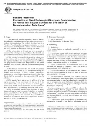Standardpraxis für die Vorbereitung fester radiologischer/Ersatzkontaminationen auf porösen Testcouponoberflächen zur Bewertung von Dekontaminationstechniken
