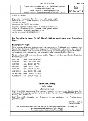 Ergonomische Anforderungen an die Büroarbeit mit Bildschirmterminals (VDTs) – Teil 6: Leitfaden zur Arbeitsumgebung (ISO 9241-6:1999); Deutsche Fassung EN ISO 9241-6:1999