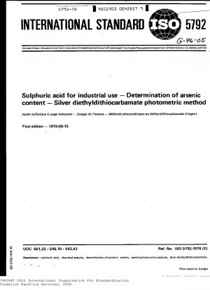 Schwefelsäure für gewerbliche Zwecke; Bestimmung des Arsengehalts; Photometrische Methode mit Silberdiethyldithiocarbamat