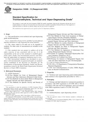 Standardspezifikation für Trichlorethylen, technische Qualität und Dampfentfettungsqualität