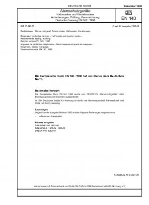Atemschutzgeräte - Halbmasken und Viertelmasken - Anforderungen, Prüfung, Kennzeichnung; Deutsche Fassung EN 140:1998