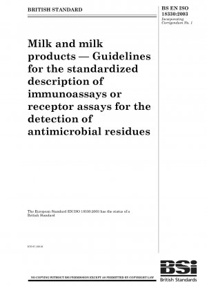 Milch und Milchprodukte – Richtlinien zur standardisierten Beschreibung von Immunoassays bzw. Rezeptorassays zum Nachweis antimikrobieller Rückstände