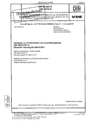Verfahren zur Probenahme von Isolierflüssigkeiten (IEC 60475:2011); Deutsche Fassung EN 60475:2011