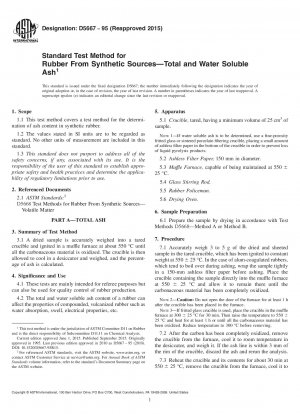 Standardtestmethode für Gummi aus synthetischen Quellen – Gesamt- und wasserlösliche Asche