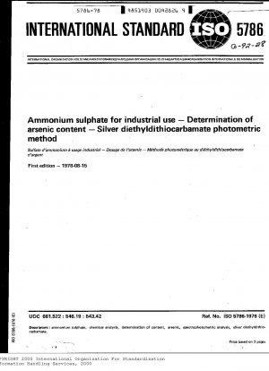 Ammoniumsulfat für industrielle Zwecke; Bestimmung des Arsengehalts; Photometrische Methode mit Silberdiethyldithiocarbamat