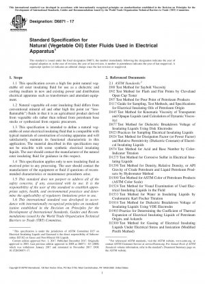 Standardspezifikation für natürliche Esterflüssigkeiten (Pflanzenöl), die in elektrischen Geräten verwendet werden