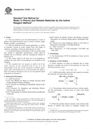 Standardtestmethode für Wasser in Phenol und verwandten Materialien nach der Jodreagenzmethode