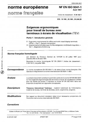 Ergonomische Anforderungen an die Büroarbeit mit Bildschirmterminals (VDTs). Teil 1: Allgemeine Einführung.