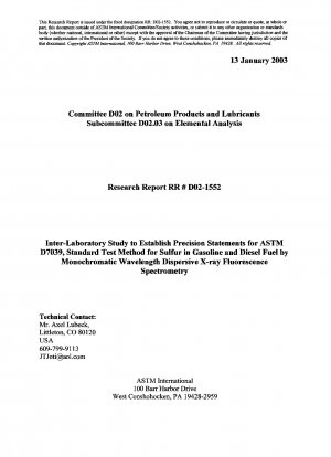 D7039-Testmethode für Schwefel in Benzin, Dieselkraftstoff, Kerosin, Biodiesel, Biodieselmischungen und Benzin-Ethanol-Mischungen durch monochromatische wellenlängendispersive Röntgenfluoreszenzspektrometrie