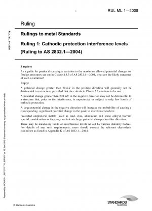 Regelungen zu Metallnormen – Störpegel für kathodischen Schutz (Regelung zu AS 2832.1-2004)