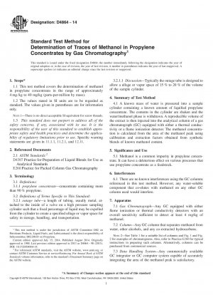 Standardtestmethode zur Bestimmung von Methanolspuren in Propylenkonzentraten mittels Gaschromatographie