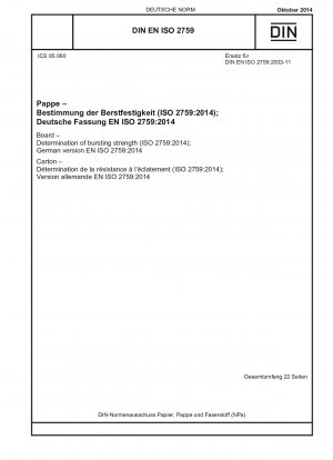 Vorstand - Bestimmung der Berstfestigkeit (ISO 2759:2014); Deutsche Fassung EN ISO 2759:2014