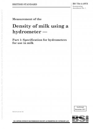 Messung der Milchdichte mit einem Aräometer – Teil 1: Spezifikation für Aräometer zur Verwendung in Milch