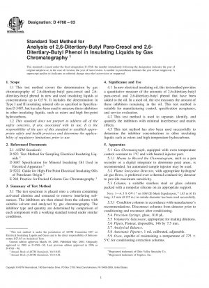 Standardtestmethode zur Analyse von 2,6-Ditertiär-Butyl-para-Kresol und 2,6-Di-Tertiär-Butylphenol in Isolierflüssigkeiten mittels Gaschromatographie