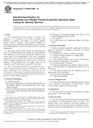 Standardspezifikation für nahtlose und geschweißte ferritische/austenitische Edelstahlrohre für den allgemeinen Einsatz