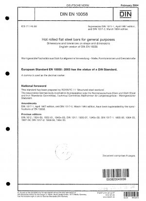 Warmgewalzter Flachstahl für allgemeine Zwecke – Maße und Formtoleranzen; Deutsche Fassung EN 10058:2003