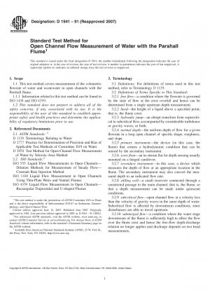 Standardtestmethode für die Durchflussmessung von Wasser in offenen Kanälen mit dem Parshall-Gerinne