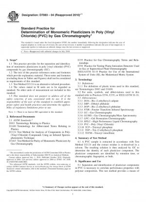 Standardverfahren zur Bestimmung von Monomerweichmachern in Poly(vinylchlorid) (PVC) mittels Gaschromatographie