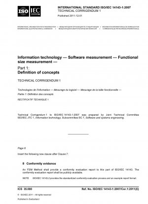 Informationstechnik - Softwaremessung - Funktionale Größenmessung - Teil 1: Begriffsdefinition; Technische Berichtigung 1