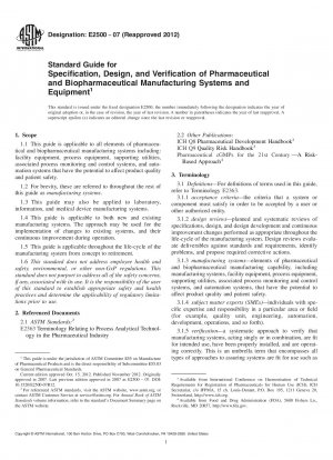 Standardhandbuch für Spezifikation, Design und Verifizierung von pharmazeutischen und biopharmazeutischen Produktionssystemen und -geräten