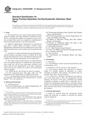 Standardspezifikation für sprühgeformte nahtlose ferritische/austenitische Edelstahlrohre