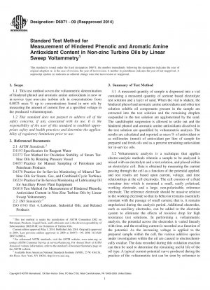 Standardtestmethode zur Messung des Gehalts an Antioxidantien an gehinderten Phenolen und aromatischen Aminen in Nicht-Zink-Turbinenölen durch lineare Sweep-Voltammetrie