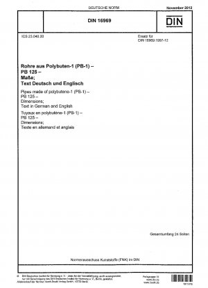 Rohre aus Polybuten-1 (PB-1) - PB 125 - Abmessungen; Text in Deutsch und Englisch