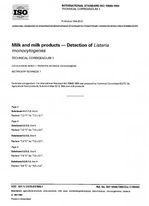 Milch und Milchprodukte; Nachweis von Listeria monocytogenes; Technische Berichtigung 1