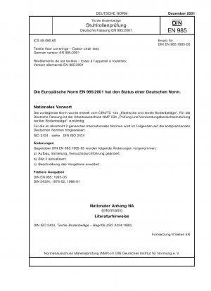 Textile Bodenbeläge - Stuhlrollentest; Deutsche Fassung EN 985:2001