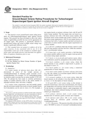 Standardpraxis für bodengestützte Oktanzahlbewertungsverfahren für turbogeladene/kompressorgeladene Funkenzündungs-Flugzeugtriebwerke