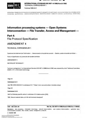 Informationsverarbeitungssysteme; Offene Systemverbindung; Dateiübertragung, Zugriff und Verwaltung; Teil 4: Spezifikation des Dateiprotokolls