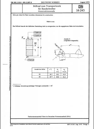 Antriebsnadelrad für Diagrammschreiber; Abmessungen für den Bau