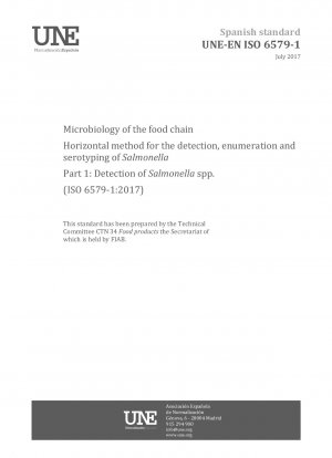 Mikrobiologie der Lebensmittelkette – Horizontale Methode zum Nachweis, zur Zählung und zur Serotypisierung von Salmonellen – Teil 1: Nachweis von Salmonella spp. (ISO 6579-1:2017)