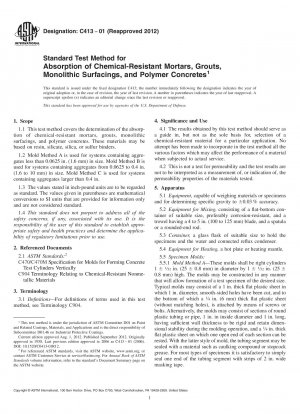Standardtestmethode für die Absorption von chemikalienbeständigen Mörteln, Fugenmassen, monolithischen Belägen und Polymerbetonen