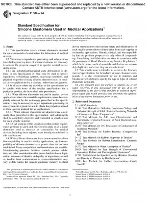 Spezifikation für Silikonelastomere für medizinische Anwendungen (zurückgezogen 2001)