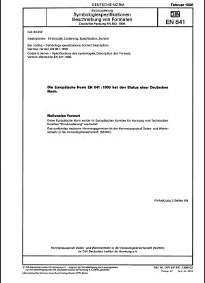 Barcode – Symbologiespezifikationen, Formatbeschreibung; Deutsche Fassung EN 841:1995