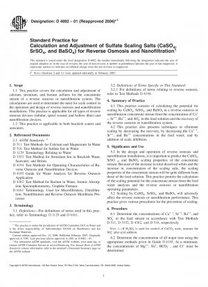 Standardpraxis zur Berechnung und Einstellung von Sulfat-Zundersalzen (CaSO4, SrSO4 und BaSO4) für Umkehrosmose und Nanofiltration