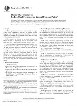 Standardspezifikation für Schmiedeteile aus Kohlenstoffstahl für allgemeine Rohrleitungen