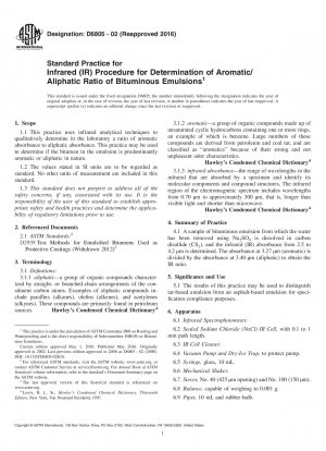 Standardpraxis für Infrarot (IR)-Verfahren zur Bestimmung des Aromaten-/Aliphatenverhältnisses von Bitumenemulsionen