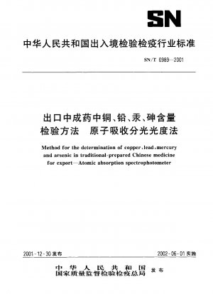 Atomabsorptionsspektrophotometrisches Verfahren zur Bestimmung des Kupfer-, Blei-, Quecksilber- und Arsengehalts in chinesischen Patentarzneimitteln für den Export