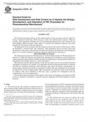 Standardhandbuch für Risikobewertung und Risikokontrolle mit Auswirkungen auf Design, Entwicklung und Betrieb von PAT-Prozessen für die pharmazeutische Herstellung