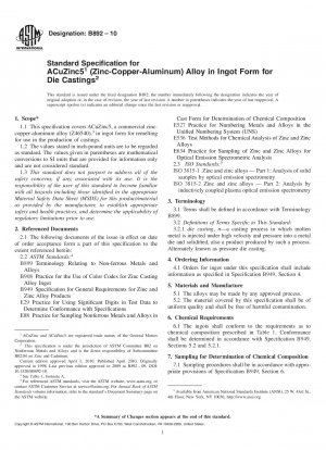 Standardspezifikation für ACuZinc5 (Zink-Kupfer-Aluminium)-Legierung in Barrenform für Druckgussteile