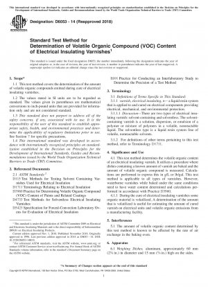 Standardtestmethode zur Bestimmung des Gehalts an flüchtigen organischen Verbindungen (VOC) in Elektroisolierlacken