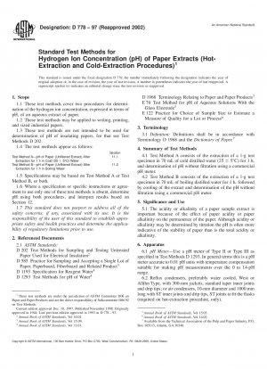 Standardtestmethoden für die Wasserstoffionenkonzentration (pH) von Papierextrakten (Heißextraktionsverfahren und Kaltextraktionsverfahren)