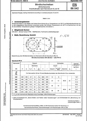 Blindlochplatten (Brillenflansche); Anschlussmaße gemäß Nenndruck 10 und 16