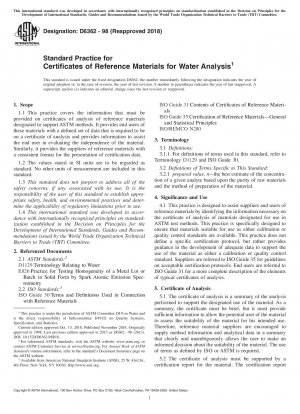 Standardpraxis für Zertifikate von Referenzmaterialien für die Wasseranalyse
