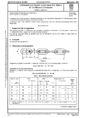 Kalibrierte und geprüfte Rundstahlketten für Stetigförderer; Klasse 3, Tonhöhe 5d