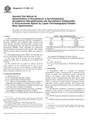 Standardtestmethode zur Bestimmung von Nonylphenol, p-tert-Octylphenol, Nonylphenolmonoethoxylat und Nonylphenoldiethoxylat in Umweltwässern mittels Flüssigkeitschromatographie/Tandem-Massenspektrometrie